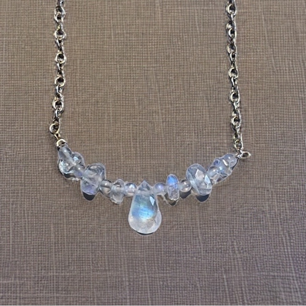 Genuine Rainbow Moonstone Necklace! 925 stamped silver rolo chain. - Picture 6 of 12